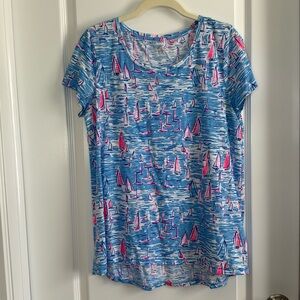 Lilly Pulitzer etta tshirt in blue/ pink sailboat print
